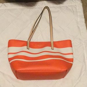 Kate Spade large coral striped tote